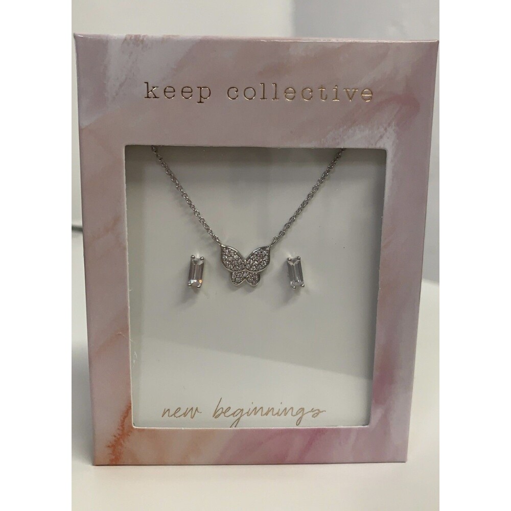 Keep Collective Keepsake Silver Butterfly Necklace with Earrings Set New In Box